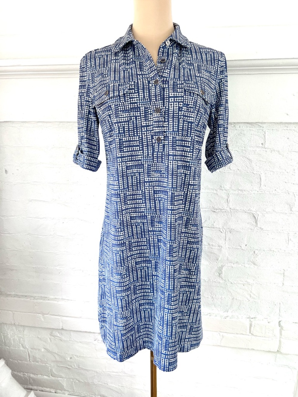 J McLaughlin Lawrence Dress Caribe Blue and White Catalina Cloth Size Small - Picture 2 of 12